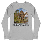 Ouranosaurus long sleeve tee in Athletic Heather — Deep Time Atlas Plate 078, PaleoThreads