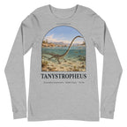 Tanystropheus long sleeve tee in Athletic Heather — Deep Time Atlas Plate 120, PaleoThreads