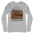 Lystrosaurus long sleeve tee in Athletic Heather — Deep Time Atlas Plate 136, PaleoThreads