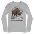 Woolly rhinoceros long sleeve tee in Athletic Heather — Deep Time Atlas Plate 157, PaleoThreads