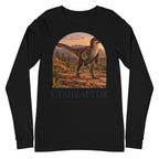 Utahraptor long sleeve tee in Black — Deep Time Atlas Plate 018, PaleoThreads