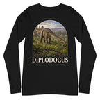Diplodocus long sleeve tee in Black — Deep Time Atlas Plate 045, PaleoThreads