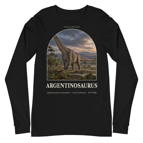 Argentinosaurus long sleeve tee in Black — Deep Time Atlas Plate 048, PaleoThreads