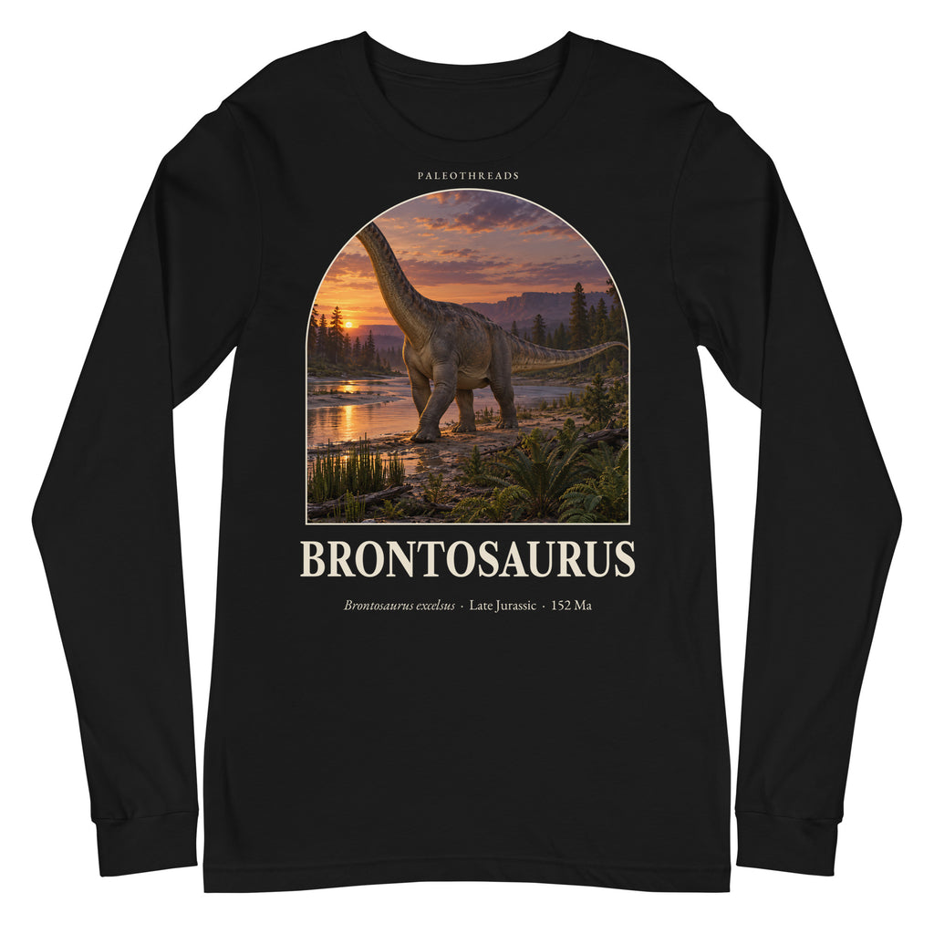 Brontosaurus long sleeve tee in Black — Deep Time Atlas Plate 047, PaleoThreads