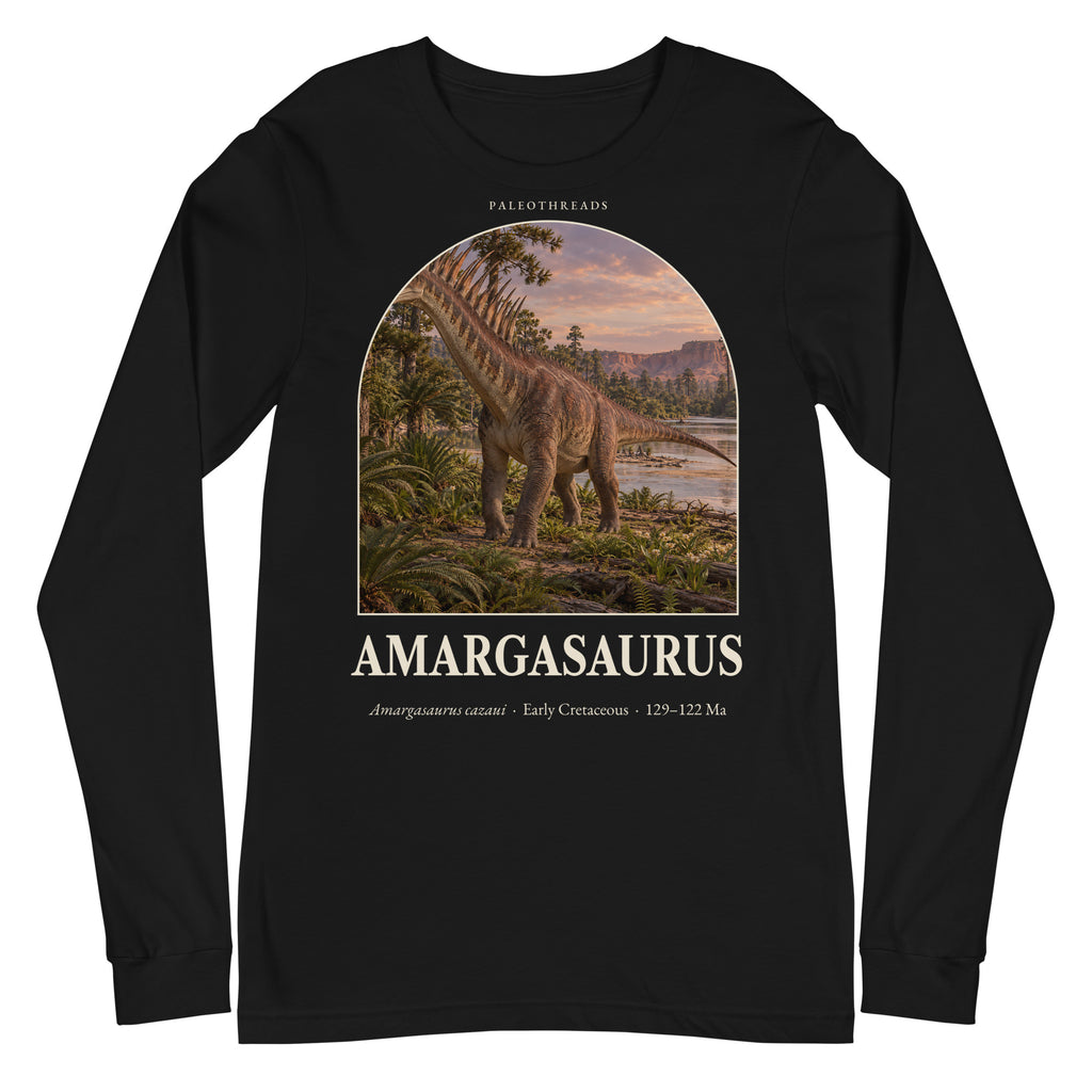 Amargasaurus long sleeve tee in Black — Deep Time Atlas Plate 053, PaleoThreads