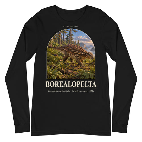 Borealopelta long sleeve tee in Black — Deep Time Atlas Plate 085, PaleoThreads