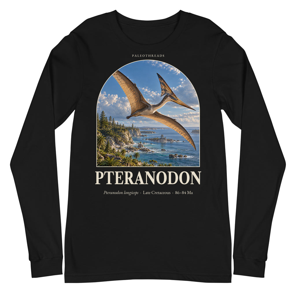 Pteranodon long sleeve tee in Black — Deep Time Atlas Plate 097, PaleoThreads
