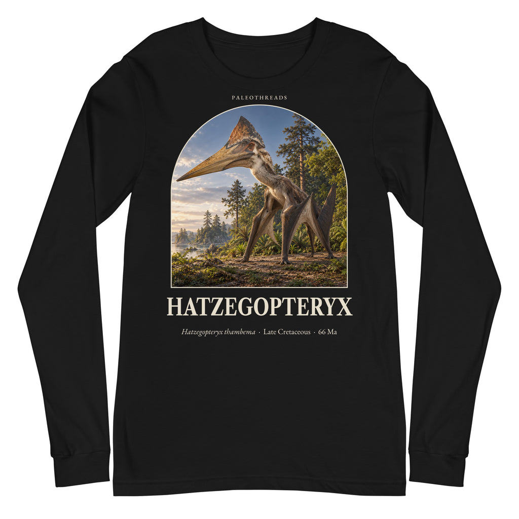 Hatzegopteryx long sleeve tee in Black — Deep Time Atlas Plate 101, PaleoThreads