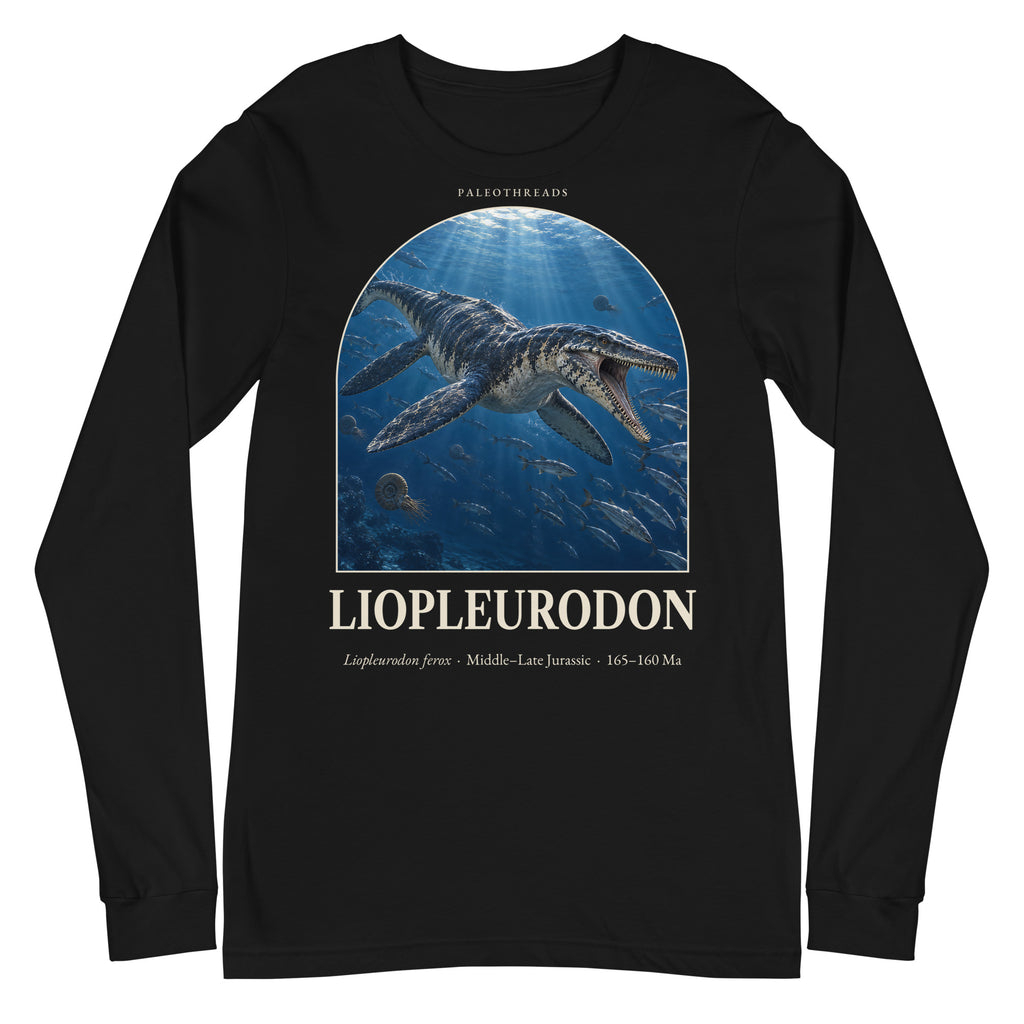 Liopleurodon long sleeve tee in Black — Deep Time Atlas Plate 109, PaleoThreads