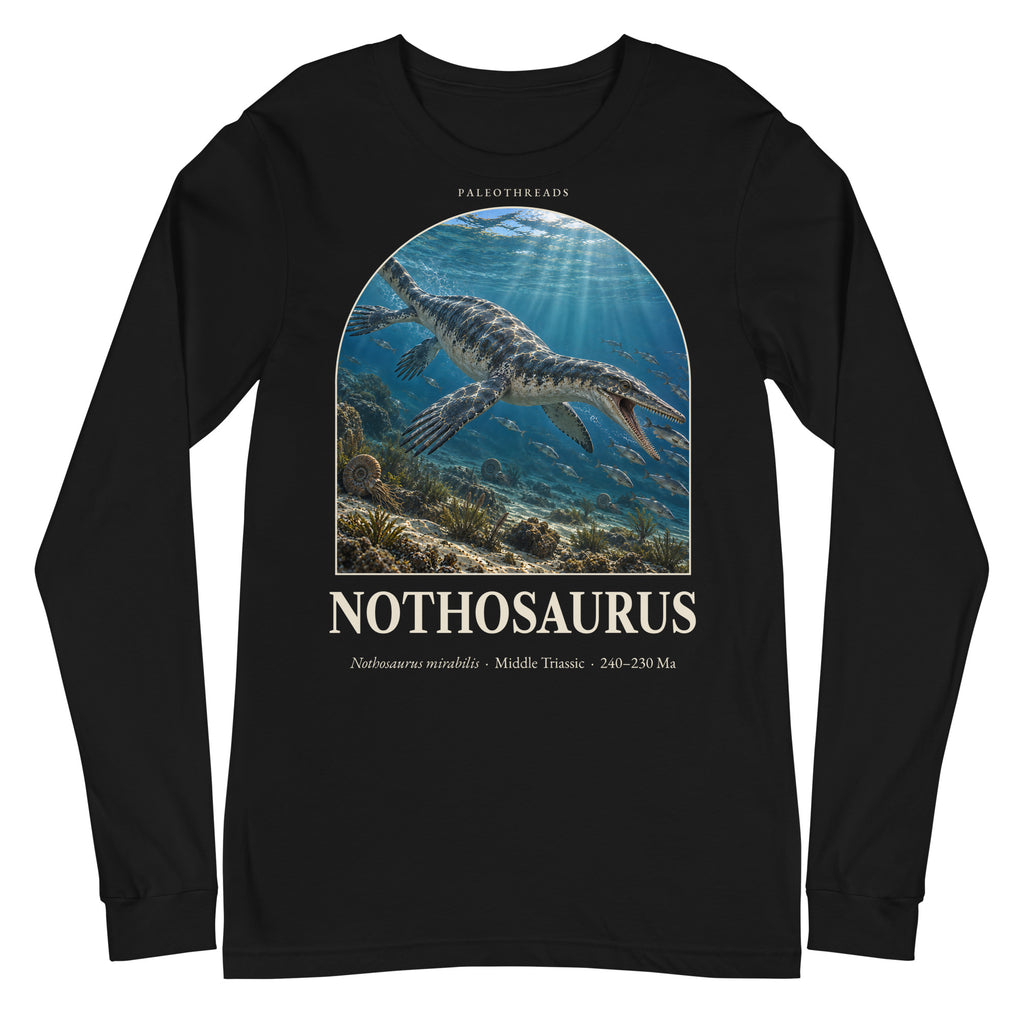 Nothosaurus long sleeve tee in Black — Deep Time Atlas Plate 114, PaleoThreads