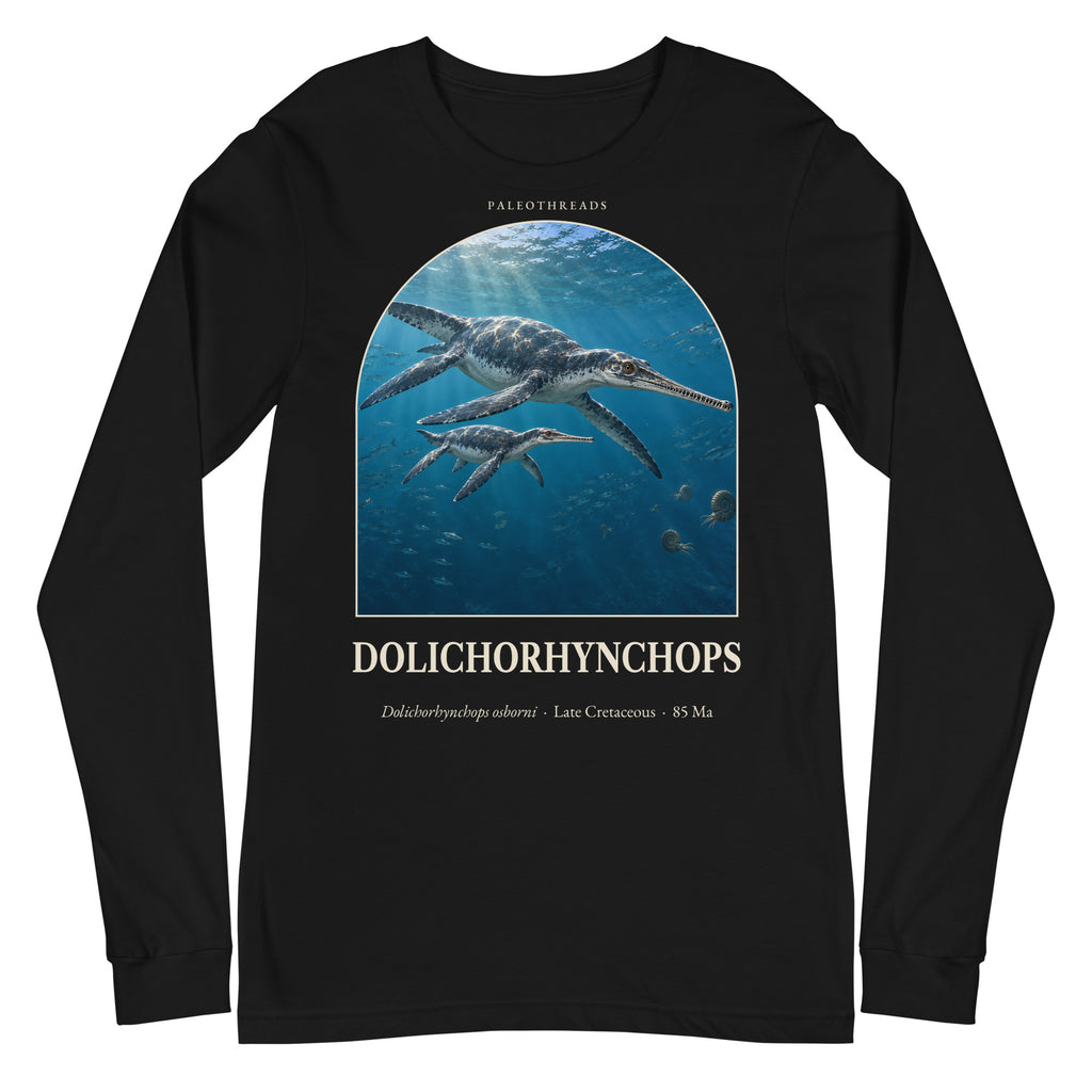 Dolichorhynchops long sleeve tee in Black — Deep Time Atlas Plate 121, PaleoThreads