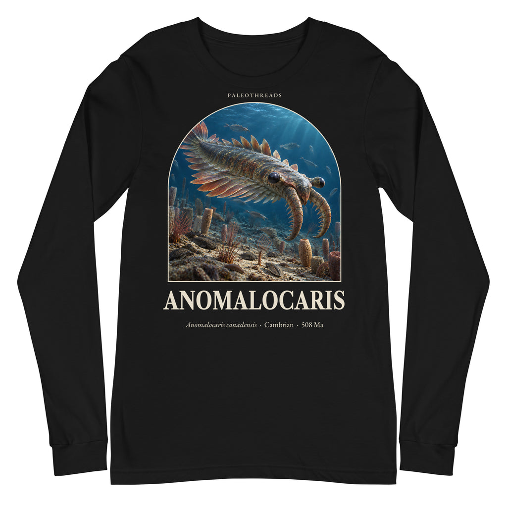 Anomalocaris long sleeve tee in Black — Deep Time Atlas Plate 138, PaleoThreads