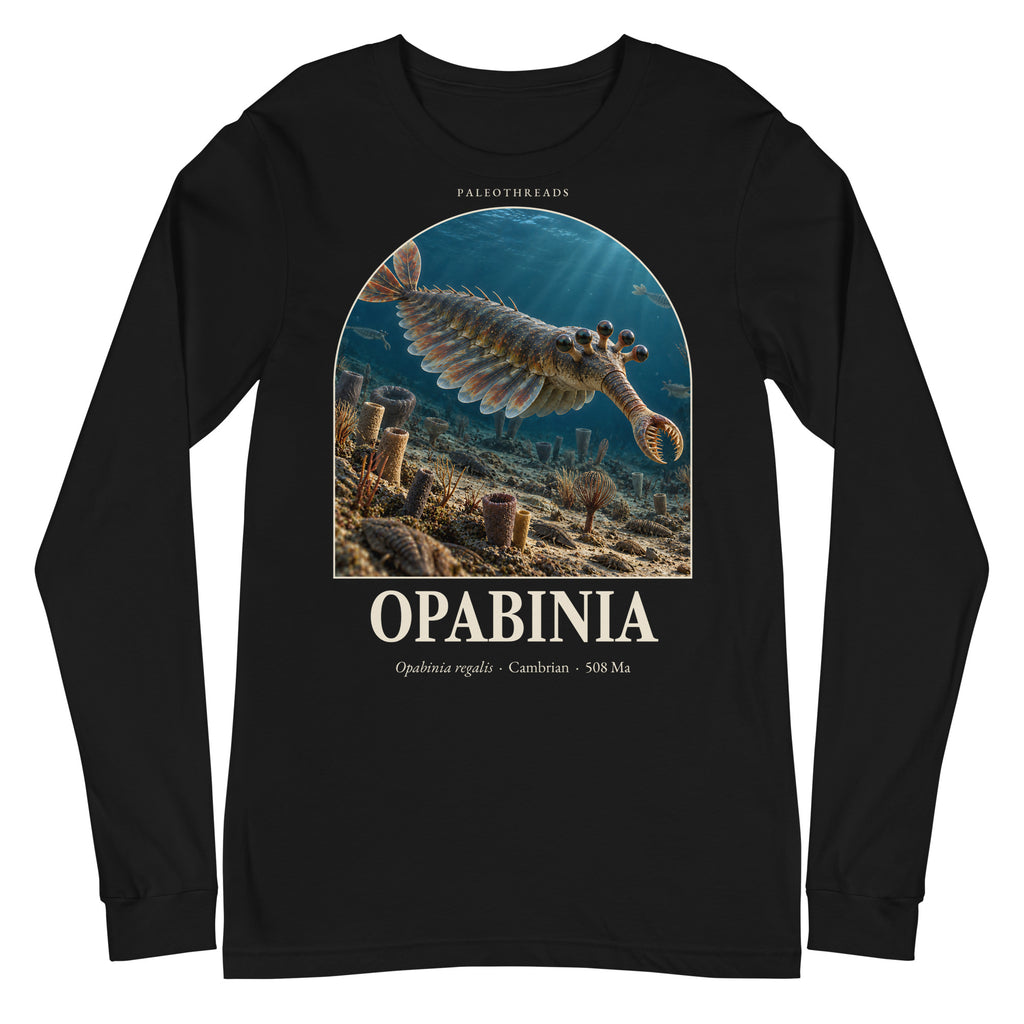 Opabinia long sleeve tee in Black — Deep Time Atlas Plate 139, PaleoThreads