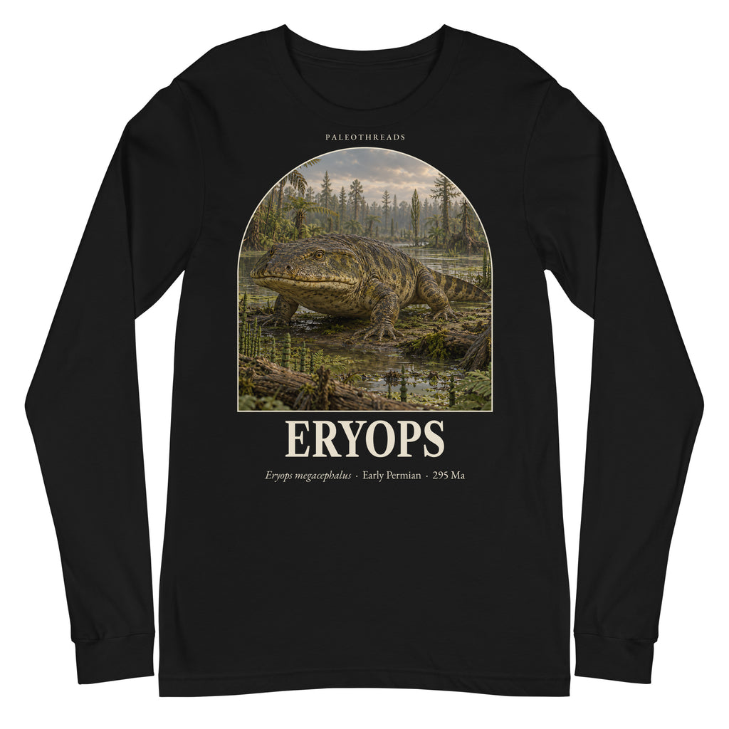 Eryops long sleeve tee in Black — Deep Time Atlas Plate 146, PaleoThreads
