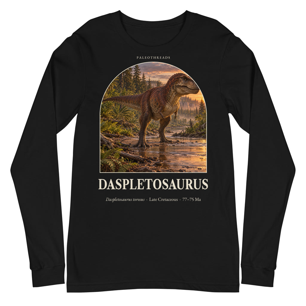 Daspletosaurus long sleeve tee in Black — Deep Time Atlas Plate 023, PaleoThreads