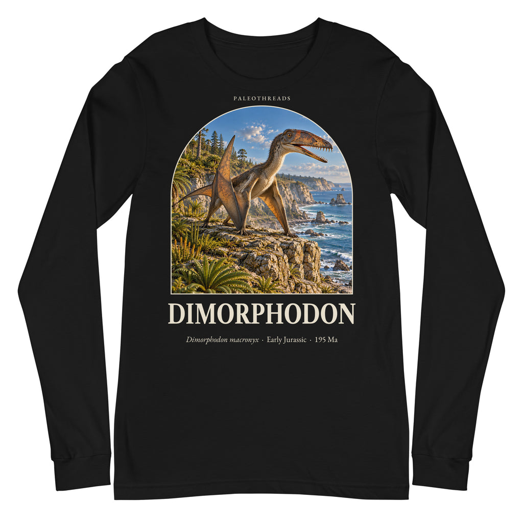 Dimorphodon long sleeve tee in Black — Deep Time Atlas Plate 099, PaleoThreads