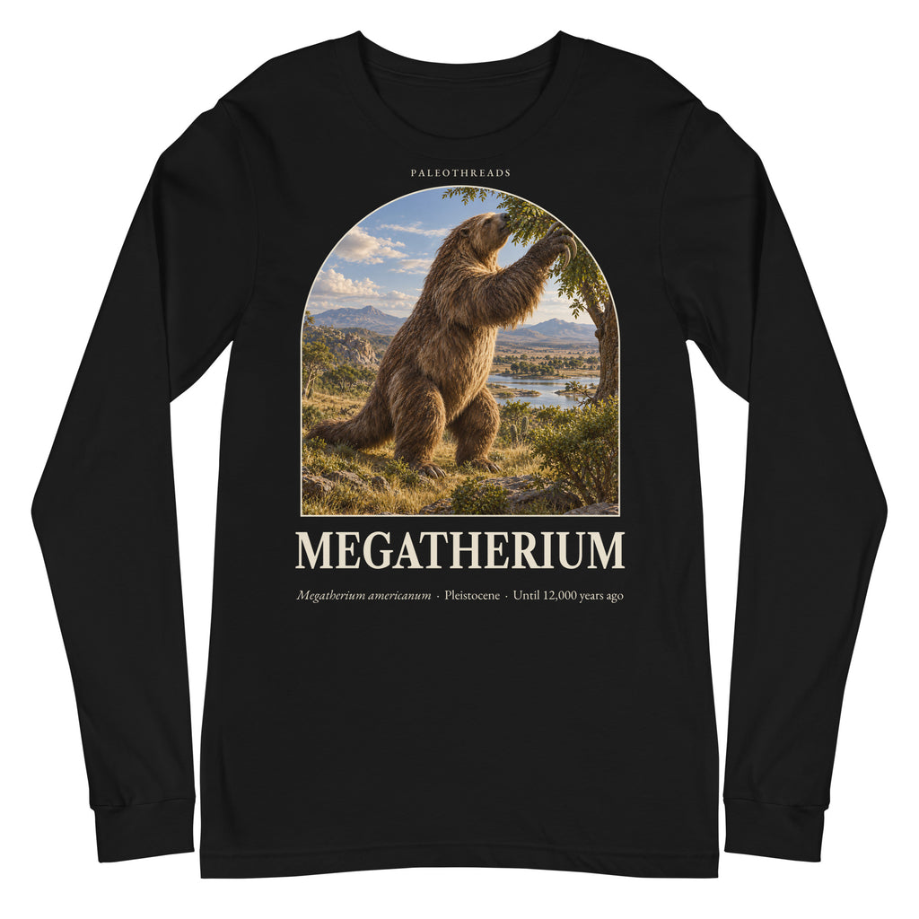 Megatherium long sleeve tee in Black — Deep Time Atlas Plate 158, PaleoThreads
