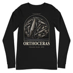 Orthoceras specimen long sleeve tee in Black — Deep Time Atlas Plate 178, PaleoThreads