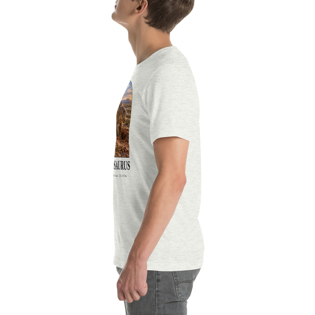 Lystrosaurus T-shirt in Ash, left view — Deep Time Atlas Plate 136, PaleoThreads