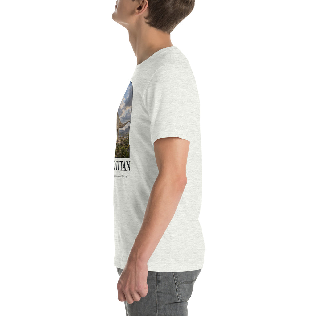 Patagotitan T-shirt in Ash, left view — Deep Time Atlas Plate 049, PaleoThreads
