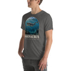 Dakosaurus T-shirt in Asphalt, left front view — Deep Time Atlas Plate 117, PaleoThreads