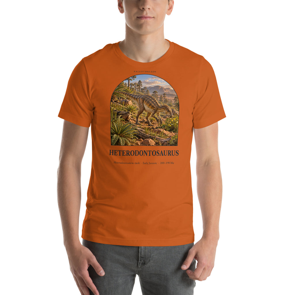 Heterodontosaurus T-shirt in Autumn — Deep Time Atlas Plate 095, PaleoThreads