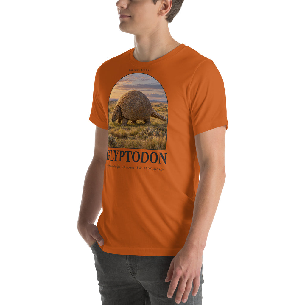 Glyptodon T-shirt in Autumn, left front view — Deep Time Atlas Plate 159, PaleoThreads