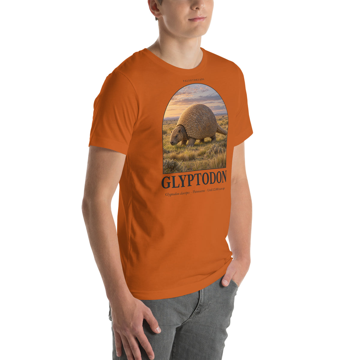 Glyptodon T-shirt in Autumn, right front view — Deep Time Atlas Plate 159, PaleoThreads