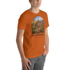 Kentrosaurus T-shirt in Autumn, right front view — Deep Time Atlas Plate 083, PaleoThreads