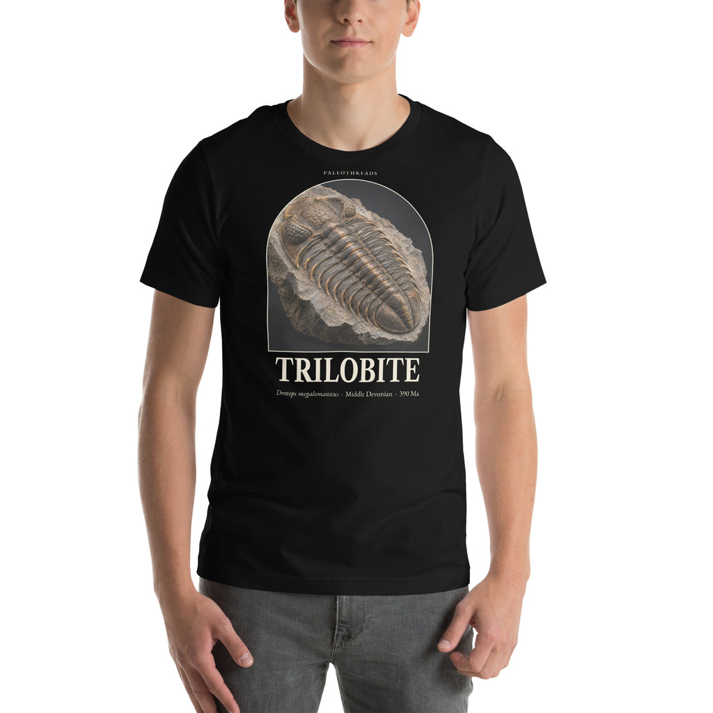 Trilobite specimen T-shirt in Black — Deep Time Atlas Plate 171, PaleoThreads