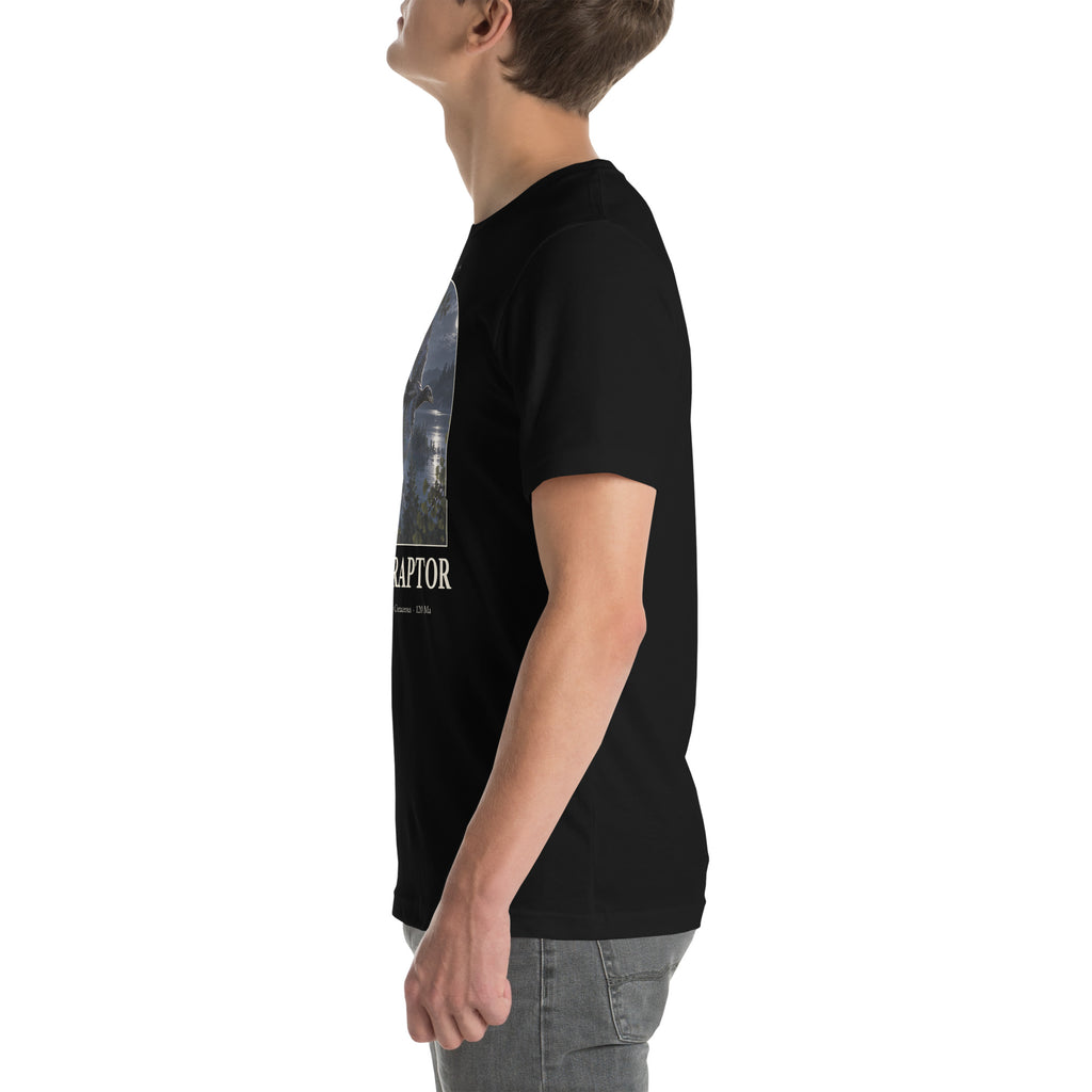 Microraptor T-shirt in Black, left view — Deep Time Atlas Plate 026, PaleoThreads
