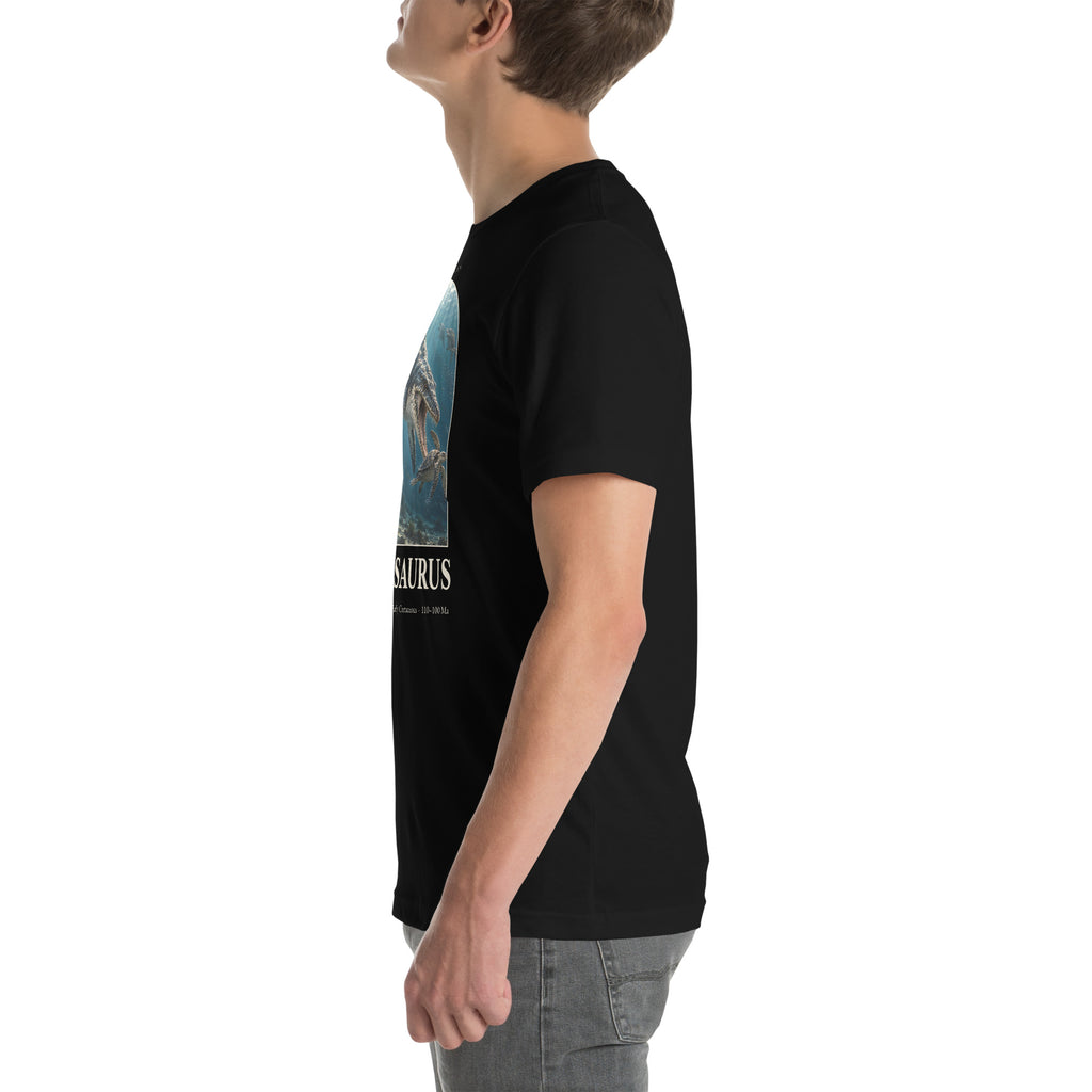 Kronosaurus T-shirt in Black, left view — Deep Time Atlas Plate 112, PaleoThreads
