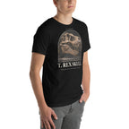 T. rex skull specimen T-shirt in Black, right front view — Deep Time Atlas Plate 177, PaleoThreads