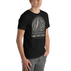 Orthoceras specimen T-shirt in Black, right front view — Deep Time Atlas Plate 178, PaleoThreads