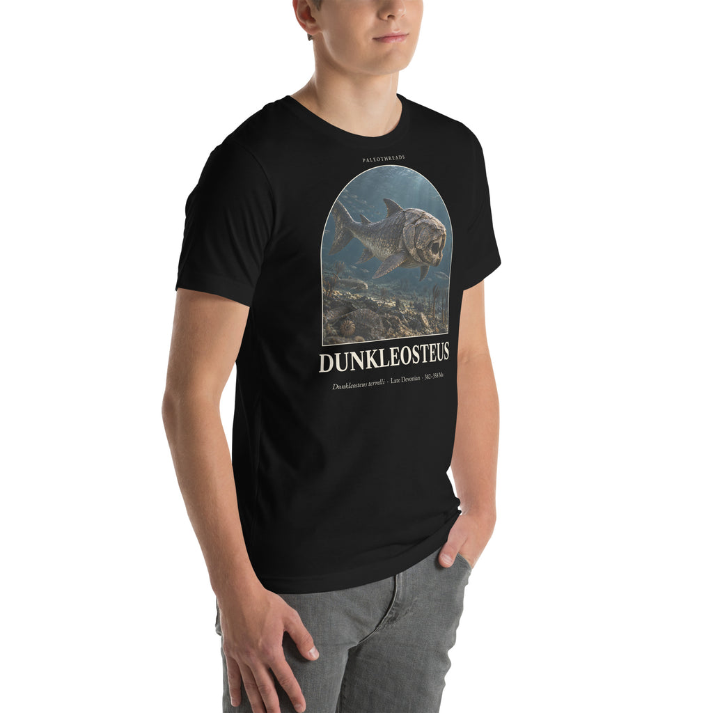 Dunkleosteus T-shirt in Black, right front view — Deep Time Atlas Plate 137, PaleoThreads