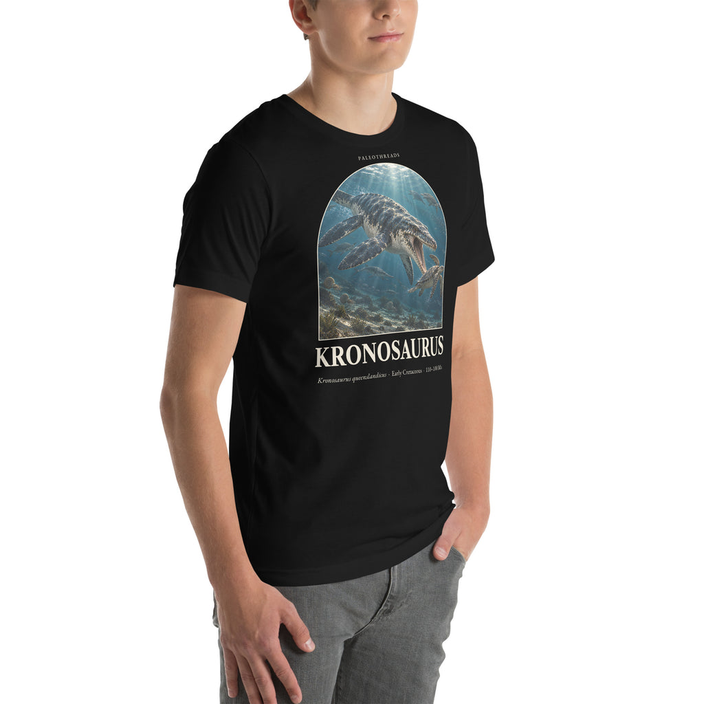 Kronosaurus T-shirt in Black, right front view — Deep Time Atlas Plate 112, PaleoThreads