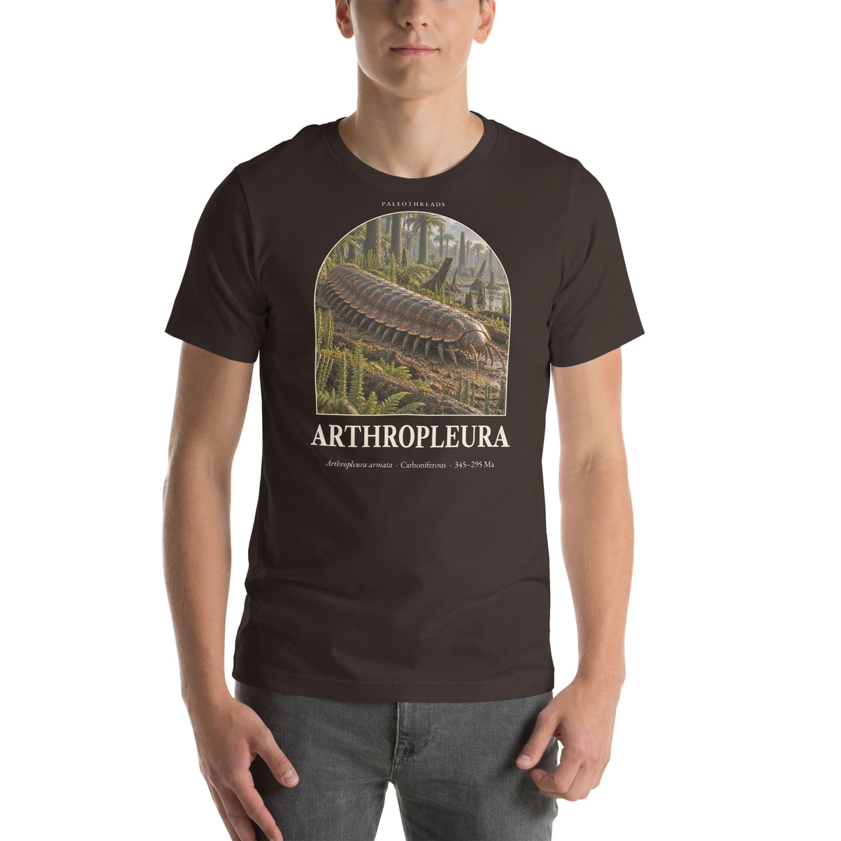 Arthropleura T-shirt in Brown — Deep Time Atlas Plate 143, PaleoThreads