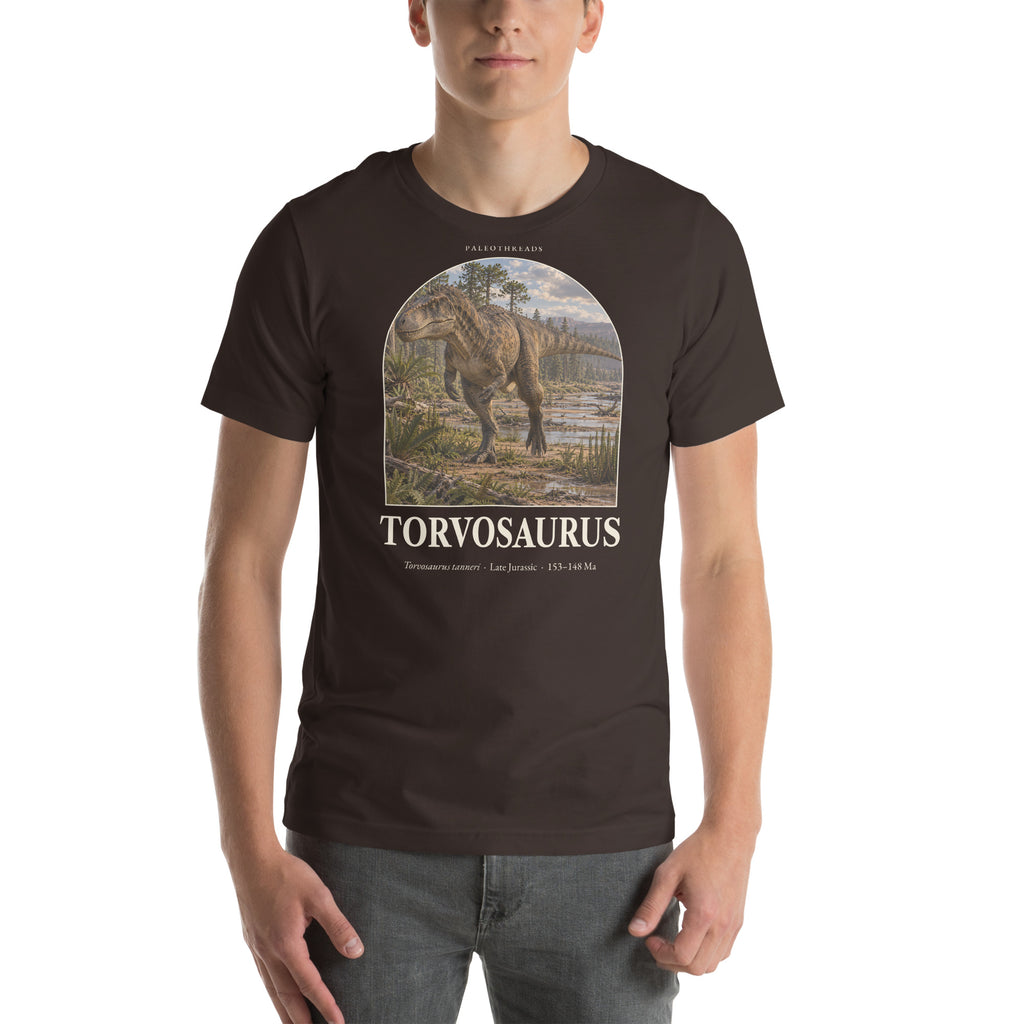 Torvosaurus T-shirt in Brown — Deep Time Atlas Plate 033, PaleoThreads