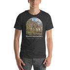 Shantungosaurus T-shirt in Dark Grey Heather — Deep Time Atlas Plate 077, PaleoThreads
