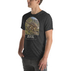 Zuul T-shirt in Dark Grey Heather, left front view — Deep Time Atlas Plate 091, PaleoThreads