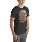 Inostrancevia T-shirt in Dark Grey Heather, right front view — Deep Time Atlas Plate 135, PaleoThreads
