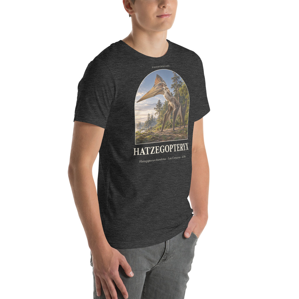 Hatzegopteryx T-shirt in Dark Grey Heather, right front view — Deep Time Atlas Plate 101, PaleoThreads