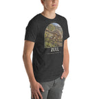 Zuul T-shirt in Dark Grey Heather, right front view — Deep Time Atlas Plate 091, PaleoThreads