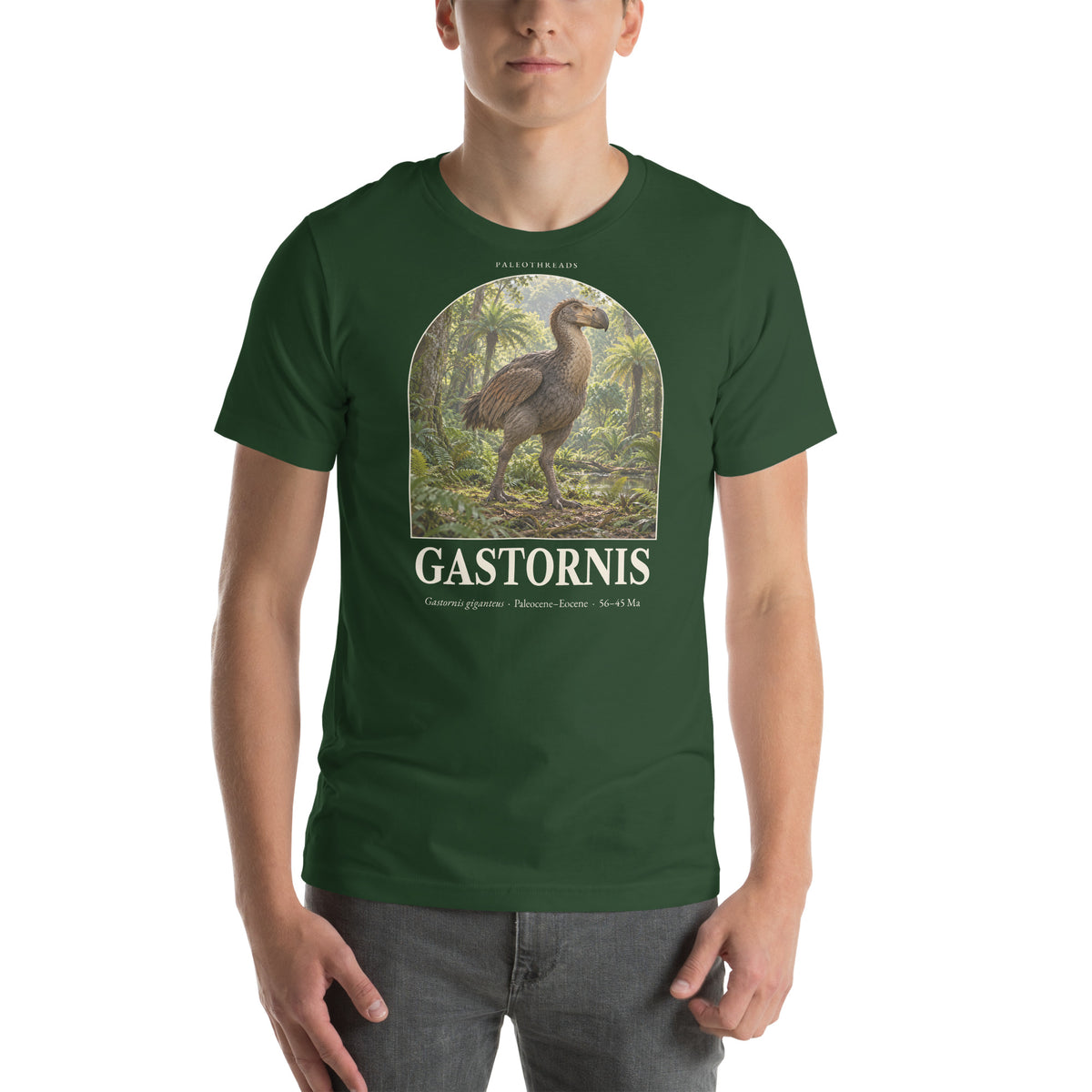 Gastornis T-shirt in Forest — Deep Time Atlas Plate 166, PaleoThreads