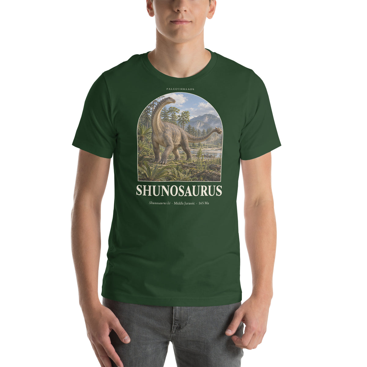 Shunosaurus T-shirt in Forest — Deep Time Atlas Plate 058, PaleoThreads