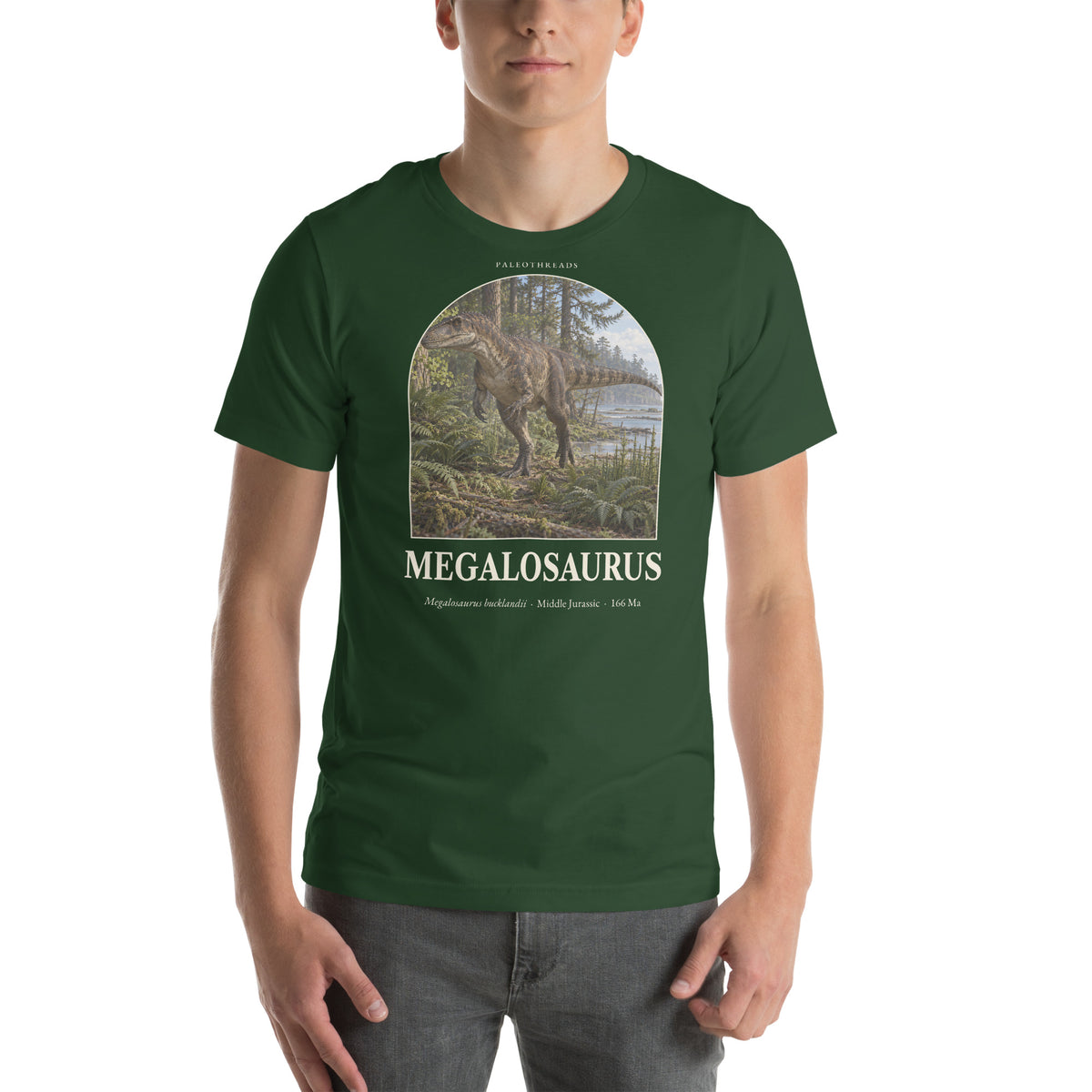 Megalosaurus T-shirt in Forest — Deep Time Atlas Plate 034, PaleoThreads