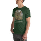 Pachycephalosaurus T-shirt in Forest, left front view — Deep Time Atlas Plate 043, PaleoThreads