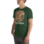 Smilodon T-shirt in Forest, left front view — Deep Time Atlas Plate 008, PaleoThreads