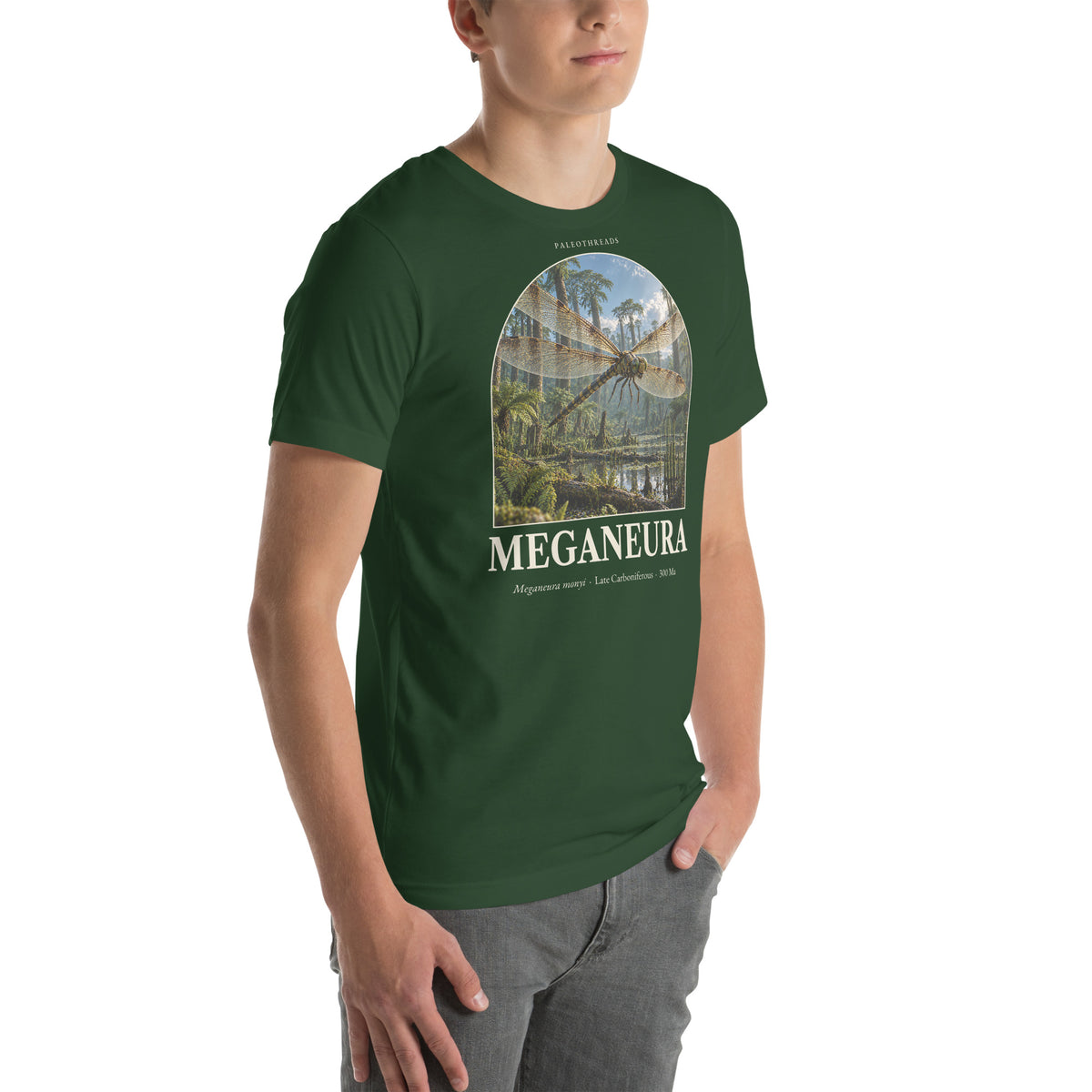 Meganeura T-shirt in Forest, right front view — Deep Time Atlas Plate 142, PaleoThreads