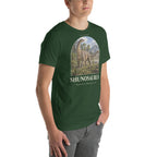Shunosaurus T-shirt in Forest, right front view — Deep Time Atlas Plate 058, PaleoThreads